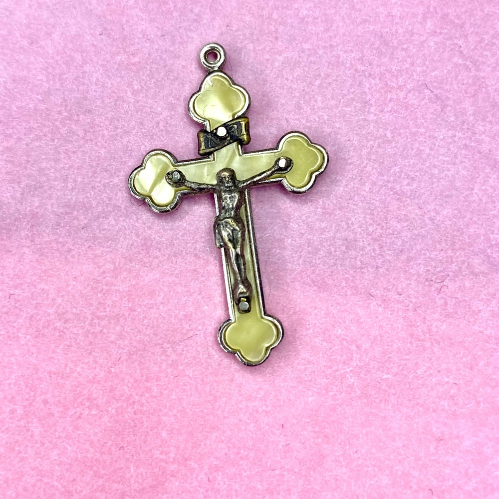 Silver Cross Pendant with Mother of Pearl Accents